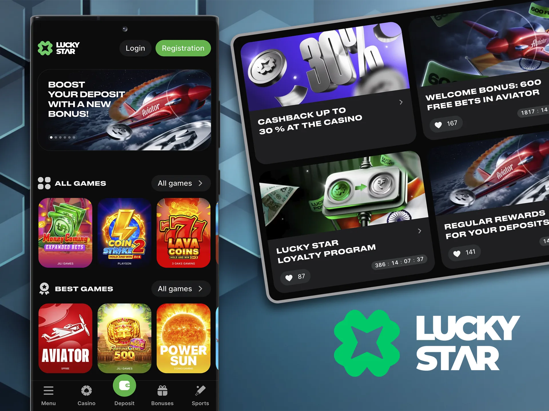 Lucky Star brings together the best games and the most unique bonus schemes for gamblers.