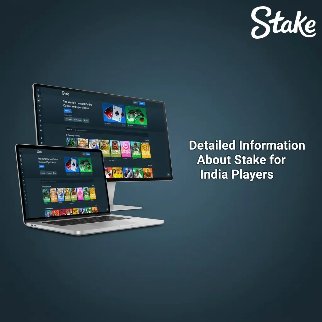 Stake platform for India players showing sports betting, casino, mobile app, and account security features