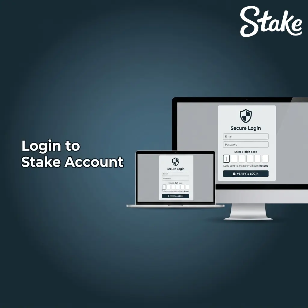 Stake account login form showing email, password fields and two-factor authentication for secure sign-in access