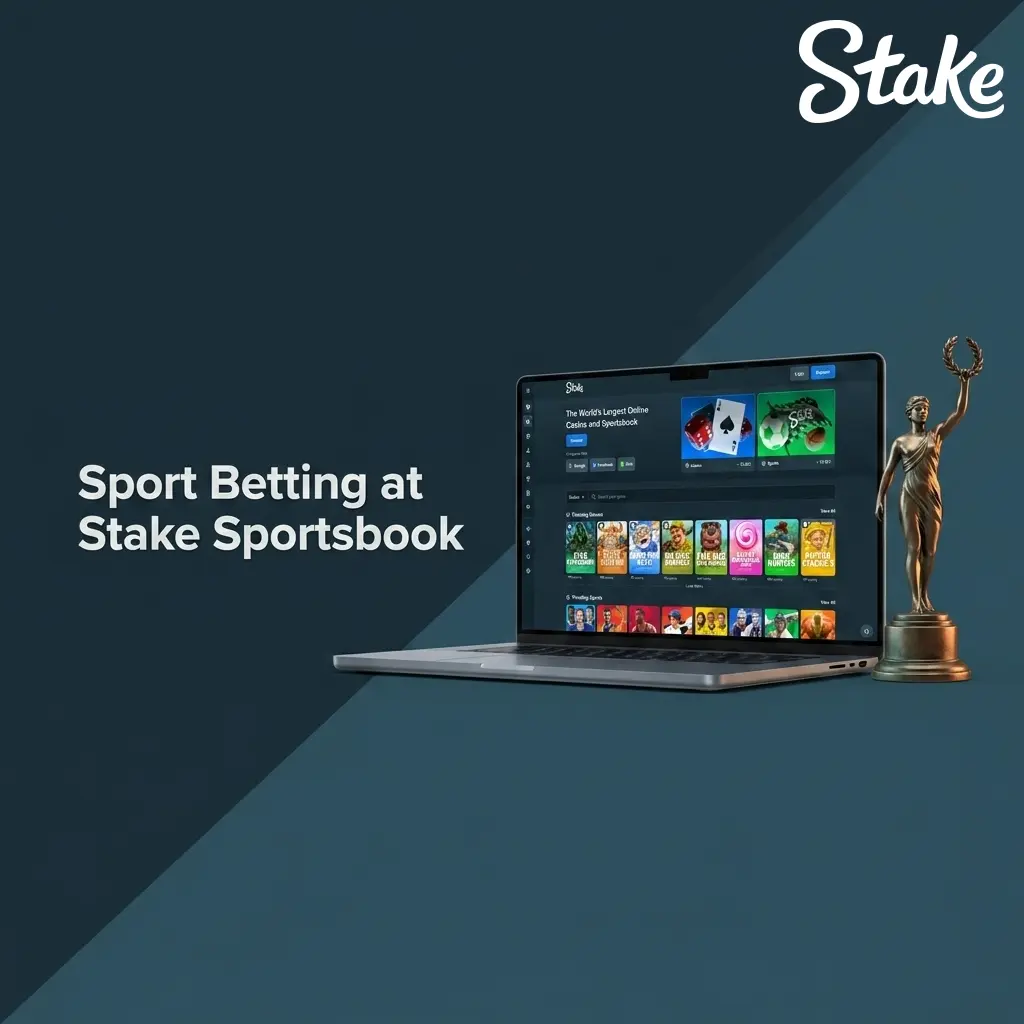 Stake Sportsbook interface showing sports betting options including cricket, soccer, tennis and eSports with live markets