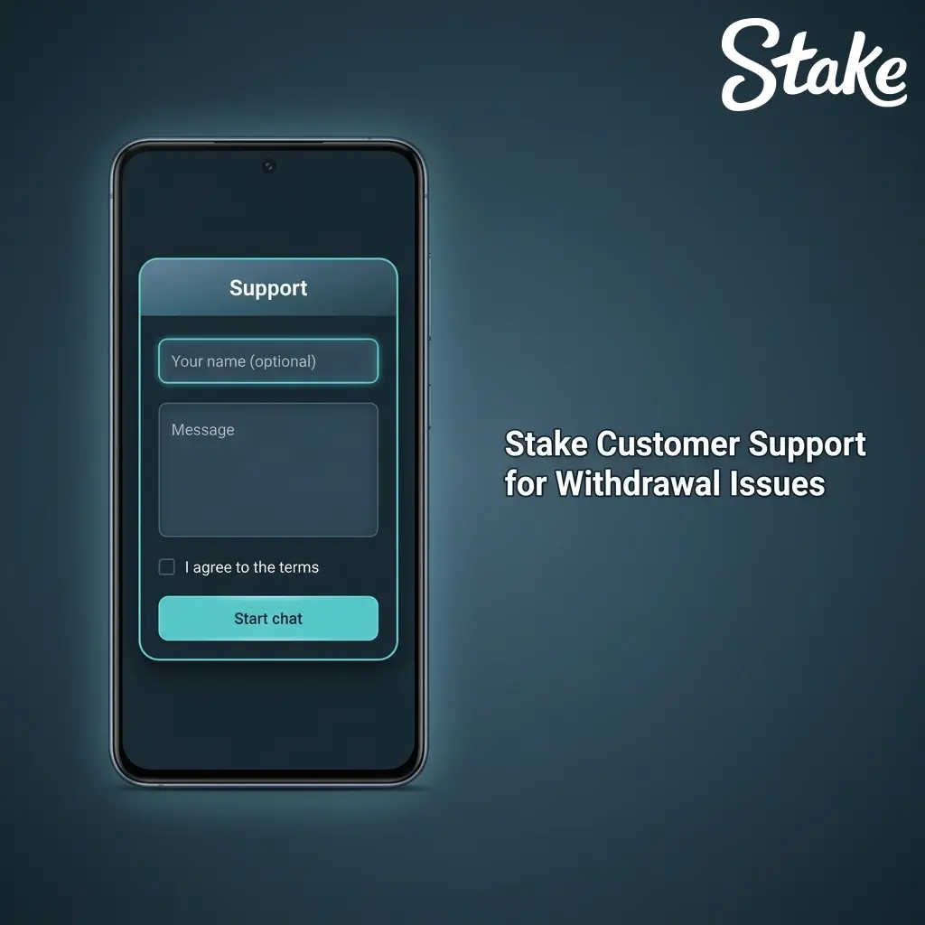 Stake customer support channels for withdrawal issues including live chat, email, help centre, and community forum
