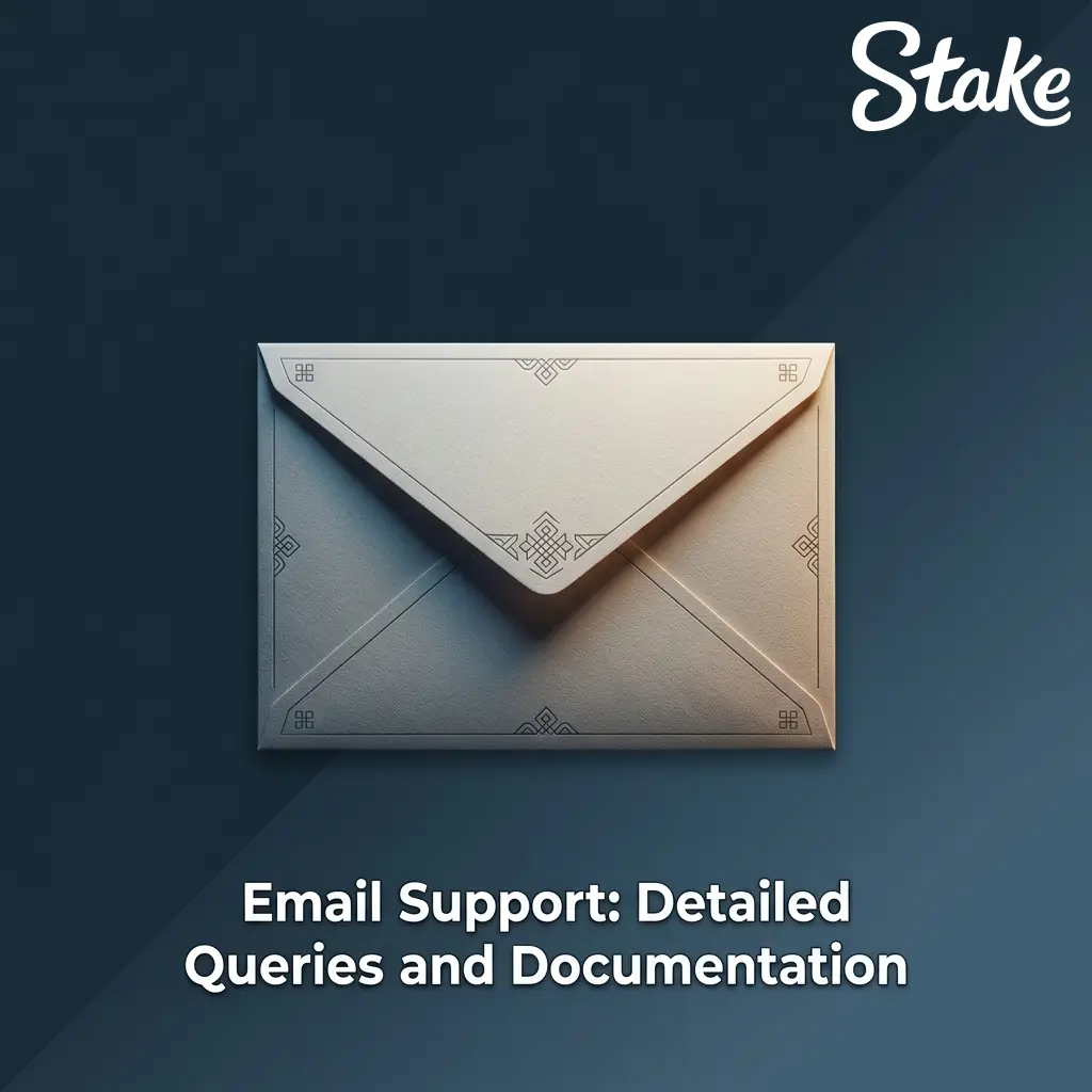 Stake email support at support@stake.com for KYC, disputes, and detailed queries with 24-hour response time