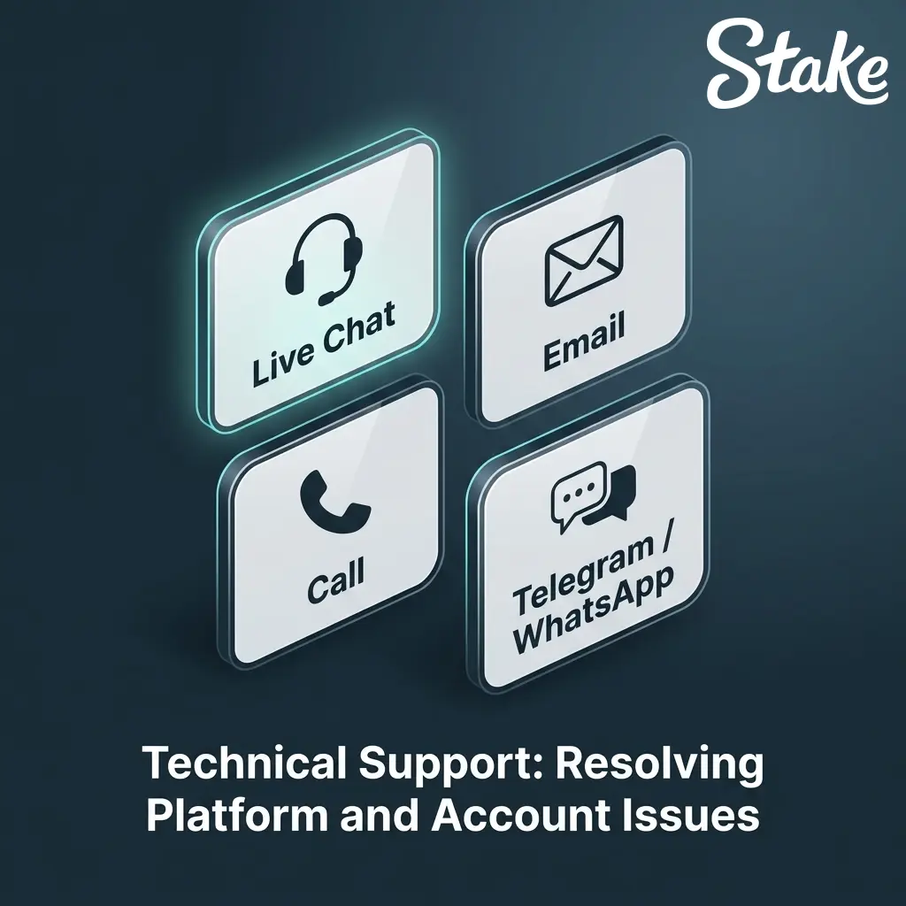 Stake technical support via live chat and email resolving login, transaction, and game loading issues