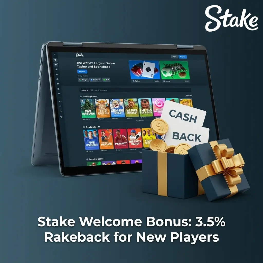 Stake welcome bonus offering 3.5% rakeback for new players in India with no deposit or promo code required