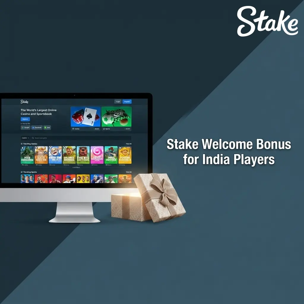 Stake welcome bonus India showing 3.5% rakeback offer on casino and live dealer games for new players